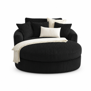 <span class=keywords><strong>Fauteuil</strong></span> moelleux surdimensionné en velours côtelé <span class=keywords><strong>noir</strong></span>, <span class=keywords><strong>fauteuil</strong></span> de salon moderne avec coussin et oreillers crème - Product Image 1