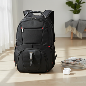 Mochila Impermeable <span class=keywords><strong>para</strong></span> Portátil de Gran Capacidad con Puerto USB y Correa de Hombro Arqueada, Mochila Negra Texturizada <span class=keywords><strong>para</strong></span> Viajes y Desplazamientos - Product Image 1