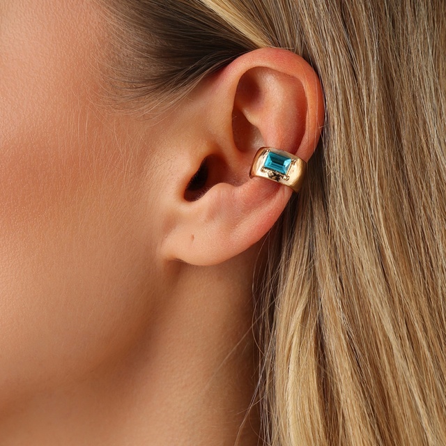 Trendy Geometric Glass Gemstone Metal Ear Cuff Non Pierced for Women Minimal Ladies Daily Wrap Clip Accessories Fashion Jewelry