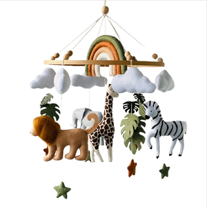 CE stile personalizzato fatto a mano safari animale leone giraffa elefante zebra in feltro bambino scuola materna culla mobile con arcobaleno - Product Image 1