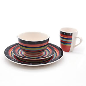 <span class=keywords><strong>Vaisselle</strong></span> ronde en céramique à rayures personnalisées articles ménagers bon marché <span class=keywords><strong>vaisselle</strong></span> ensemble d'art vivant OEM <span class=keywords><strong>service</strong></span> de table - Product Image 3