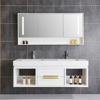120cm Double Bassin Nouveau Design Meuble sous-vasque en bois entier avec éclairage LED
