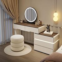 Coiffeuse moderne à miroir LED bicolore avec coffre de rangement, réglable, pour chambre et appartement