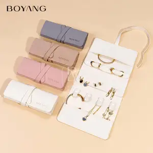 Boyang Luxury Portable Foldable Microfiber Travel Jewelry Organizer Pouch Jewelry Storage Roll Bag