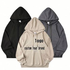 Sudadera de algodón de rizo francés de manga larga personalizada en blanco para invierno, delgada, para parejas, con cuello redondo y capucha - Product Image 1