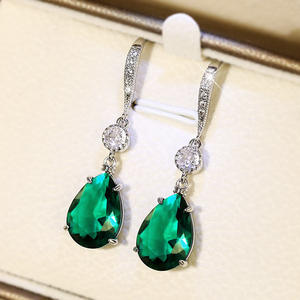 Boucles d'oreilles en cristal vert E2505, en argent 925, en forme de goutte d'eau, bijoux de mariage pour femmes, Style classique - Product Image 4
