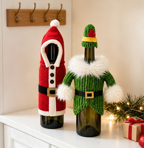 Offre Spéciale : Ensemble de housses tricotées pour bouteilles de vin de Noël – Décorations classiques en tenue de Père Noël pour la table de fête - Product Image 3