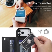 Étui portefeuille pour iPhone 17/Air/17 Pro/17 Pro Max avec porte-cartes, étui en similicuir PU avec support et fentes pour cartes, double fermoir magnétique