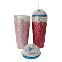 Gobelet personnalisé avec logo, écologique, en plastique, scintillant effet diamant, avec couvercle et paille, pour fêtes, 16/22oz, en gros