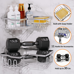 Estante organizador de <span class=keywords><strong>ducha</strong></span> de almacenamiento de esquina montado en la pared de baño de acero inoxidable <span class=keywords><strong>sin</strong></span> perforación - Product Image 5