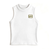 Kaos Tank Top Wanita Rajut Rib Kerah O Tanpa Lengan, Bordir Custom Pabrik, Bahan Bernapas, Kasual, Model Dasar