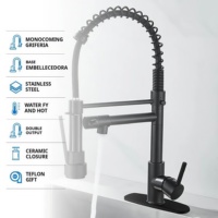 Robinet de cuisine monocommande chaud/froid en acier inoxydable, nouveau, avec douchette extractible, finition noire moderne, en laiton, à poser sur comptoir, pour hôtel