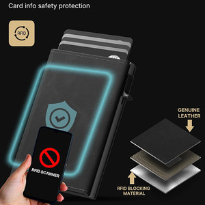 ที่ใส่บัตรหนังแท้แบบมินิมอลแบบบางมีช่องใส่<span class=keywords><strong>เงิน</strong></span>อลูมิเนียม RFID ปิดกั้นป็อปอัพคาร์บอนไฟเบอร์สำหรับผู้ชาย - Product Image 5