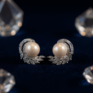 Orecchini a perla in oro bianco con diamanti taglio marquise in argento 925, design floreale, gioielli classici da sposa per donna - Product Image 2