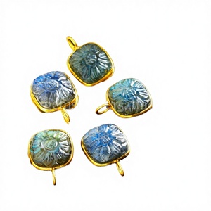 Flashy Labradorite Bezel Setting Carved Flower <b>Pendant</b> Charms 925 Sterling Silver 18K <b>Gold</b> Plated Gemstone Jewelry Healing - Product Image 2