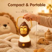 Cartoon-Affen-LED-Campinglampe Wiederaufladbare USB-C Tier-Nachtlampe für Kinderzimmer Zelt Reise und Outdoor-Nutzung