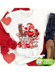 T-shirt da donna con stampa Love, manica corta, girocollo, in puro cotone, casual, per San Valentino, abbigliamento primaverile ed estivo - Product Image 1