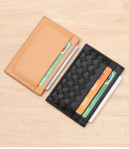Cartera de piel auténtica tejida a mano para mujer, tarjetero de piel de oveja, monedero para tarjetas de crédito, tarjetero de cuero para mujer - Product Image 1