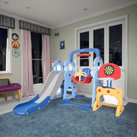 Vente en gros, petit toboggan en plastique pour tout-petits, ensemble de terrain de jeu, balançoire pour bébé avec panier de golf et de basket-ball, parc intérieur pour enfants