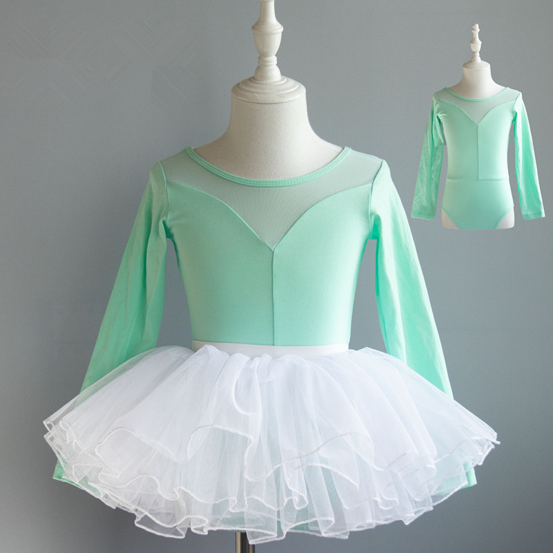 Детское балетное трико для девочек, Одежда для танцев, Хлопковое платье-пачка с длинными рукавами, шифоновая одежда для выступлений и балерины, 6281