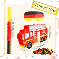 Piñata Camion de Pompiers HLC avec Boucle de Suspension, Bâton, Bandeau, Confettis, Piñata Camion de Pompiers Rouge, Cadeaux de Fête Thème Pompier