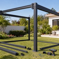 178 Model Pergola Besi Aluminium Manual dan Elektrik dengan Atap Louvered Tahan Air dan Angin 10 Tingkat untuk Teras Halaman Kebun