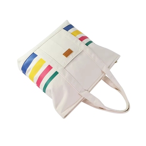Sac fourre-tout en toile à rayures colorées, deux poignées, fermeture éclair, imperméable, style tendance pour le shopping toutes saisons - Product Image 4