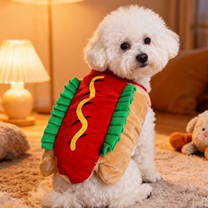 Divertida mascota Halloween hamburguesa invierno perro caliente en forma cómodo disfraz de perro mascota - Product Image 1