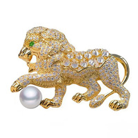 Broche lion imposante en perle d'eau douce TIANSHE, cadeau, mode, luxe, broche animale, vente en gros