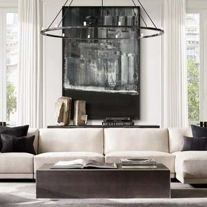 Lustre minimaliste de style géométrique en laiton avec anneaux ronds et cylindres en verre dépoli, décoratif haut de gamme, modèle <span class=keywords><strong>Rennes</strong></span> - Product Image 2