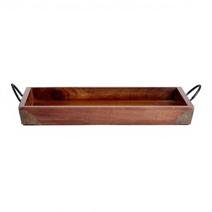 Bandeja de Servir Moderna de Madera de Mango Sólida, Irregular, Ecológica, Hecha a Mano, con Asas de Metal, Acabado Pulido Marrón Vintage, Decoración para el Hogar - Product Image 1