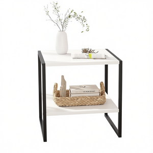 Tavolino Quadrato a 2 Ripiani Bianco e Nero in MDF, Tavolo Console Moderno per Soggiorno - Product Image 1