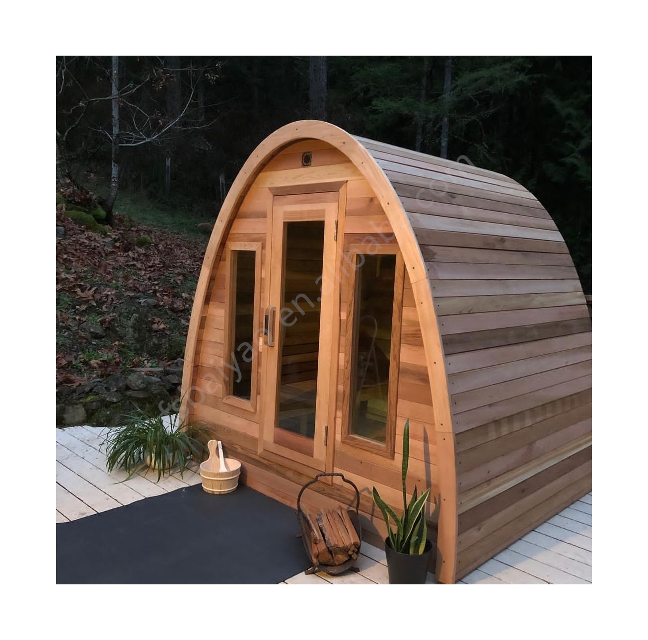 BaiYao Traditional Sauna Steam Barrel Outdoor Red Cedar Sauna Room 4-6 Persons Outdoor Barrel Sauna