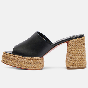 Sandalias de tacón alto grueso con plataforma y punta cuadrada abierta para mujer, estilo mule, con detalles de paja trenzada - Product Image 2
