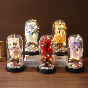 Rosa Preservada al por Mayor en Cúpula de Cristal con Luces LED, Figuras de Pareja Adorables, Caja de Regalo para San Valentín, Aniversario, Regalo de Cita - Product Image 1