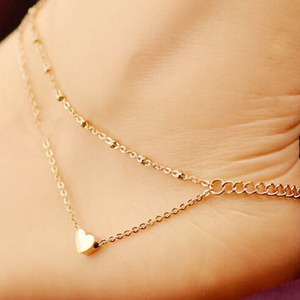 Stile estivo ciondolo cuore affascinante due catene cavigliera d'oro cavigliera gioielli piedi a piedi nudi sandali <span class=keywords><strong>cavigliere</strong></span> per donna - Product Image 1