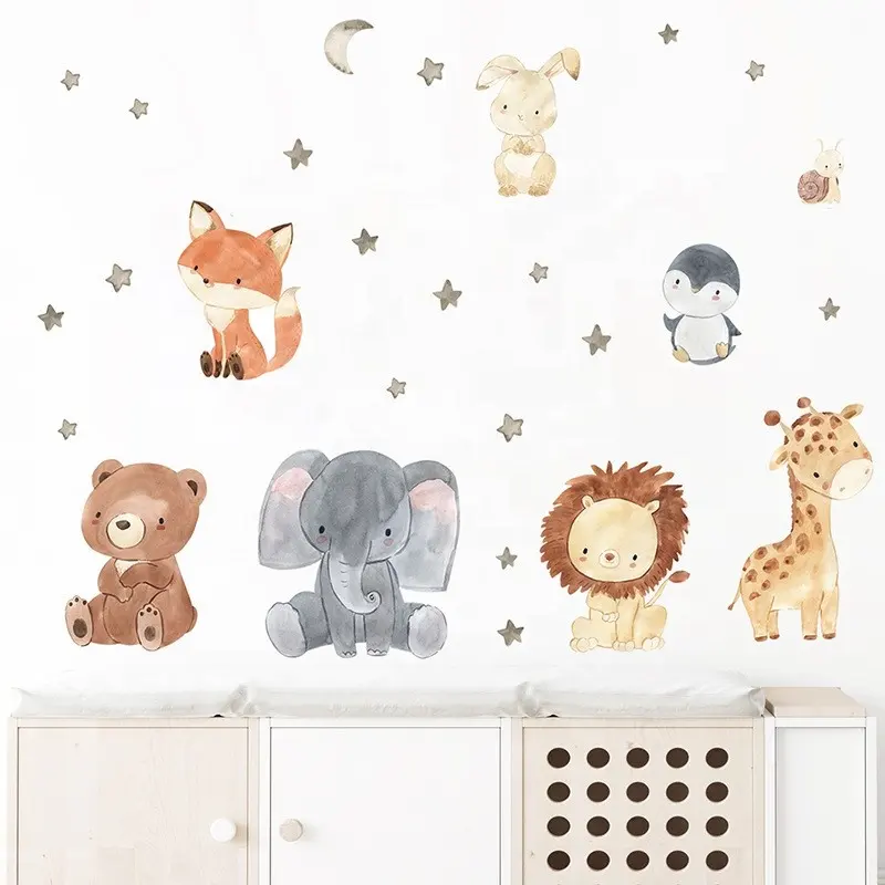 Animales pegatina León oso zorro calcomanías dormitorio de niños papel tapiz autoadhesivo sala de estar Murales Decorativos