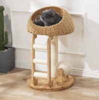 Arbre à chat multifonction classique en bois et lin, grand condo pour chat avec échelle, lit pour chat, design Halloween