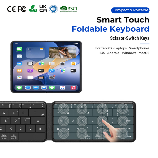 High Quality Foldable Wireless Keyboard with Touch for iOS Android Windows Mobile Phone Tablet PC BT Portable Charging Keyboard