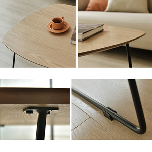 Mesa de té de café cuadrada plegable de estilo moderno de arte del hierro Base de metal con tapa de madera para muebles de comedor y sala de estar en venta - Product Image 5