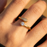 Anlauffreier Edelstahl-Strass-Öffnungsring, 18k Vergoldeter Schleifenknoten-Herzring für Damen, Geschenk