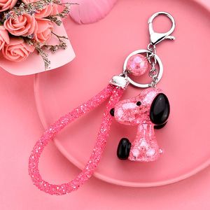 Porte-clés Chien <span class=keywords><strong>Beagle</strong></span> à Grandes Oreilles en Résine Craquelée Scintillante Kawaii, Breloque de Sac Brillante, Cordon de Sangle, Porte-clés de Voiture, Cadeau - Product Image 3
