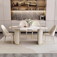 Ensemble de table et chaises de salle à manger ovales en marbre moderne de luxe, 4, 6 ou 8 places, blanc crème, meubles pour restaurant, salon, cuisine