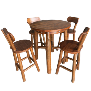 Mesa de Bar de teca recuperada rústica, mesa de comedor con raspado de madera desgastada, muebles de exterior, juego de muebles de patio de teca para balcón - Product Image 1