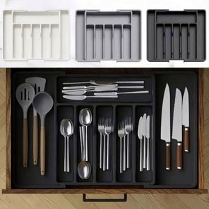Organisateur de tiroir de cuisine multifonctionnel en plastique PP réglable, gain de place, support extensible pour couverts et argenterie - Product Image 3