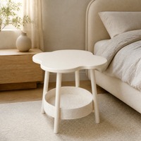 Table de chevet mobile style crème en forme de fleur avec deux niveaux de rangement pour chambre, salon et maison