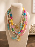Collier de perles en pierre naturelle colorées et audacieuses à faible MOQ, avec perle baroque d'eau douce et pendentif unique plaqué or, bijoux de mode pour femmes