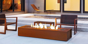 Brasero rectangulaire en béton pour extérieur, foyer au gaz en acier corten naturel - Product Image 6