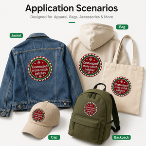 Patchs brodés personnalisés à effet décoratif exceptionnel, en gros, badges ronds avec slogan couronne de Noël pour sacs et chapeaux - Product Image 4