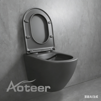 WC suspendu moderne en céramique grise à double chasse avec réservoir encastré, chasse lente, siphon en P, monobloc